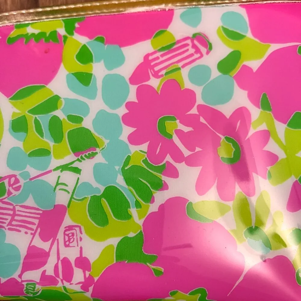 Lilly Pulitzer for Estee Lauder Pink Lemon Floral Makeup/Cosmetic Bag Bundle
